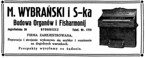 Bydgoska wytwórnia fisharmonii M. Wybrański i S-ka 251 Ilustracja 1. Reklama zamieszczona w Gazecie Handlowej 1929 nr 286, s.