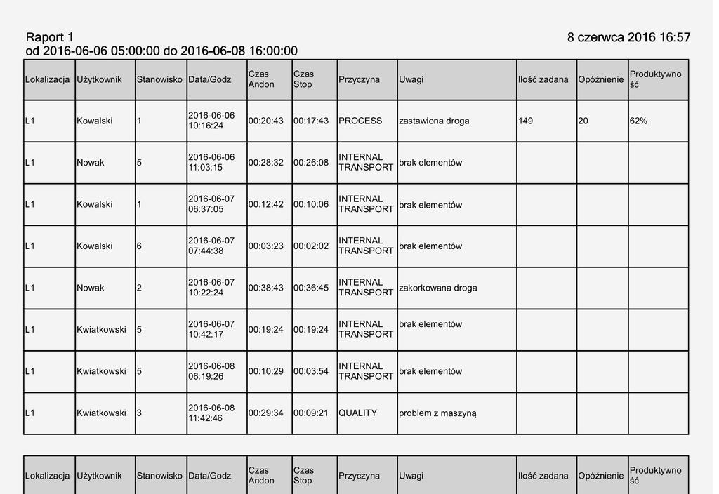 Raporty pozwala na generowanie 3 rodzajów raportu: Analiza