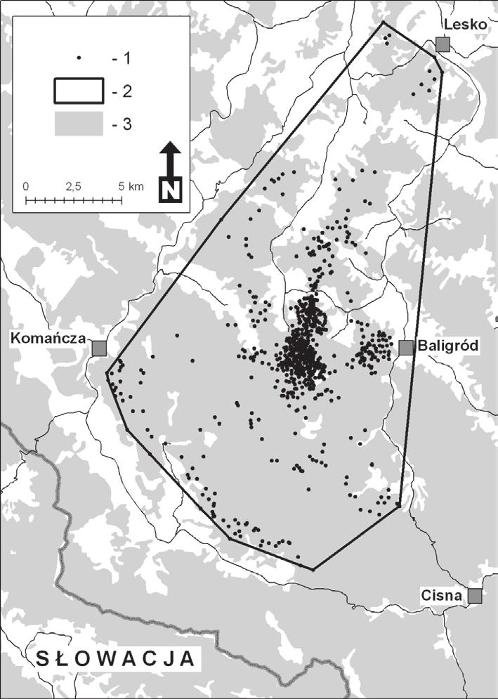 K. Perzanowski, M. Januszczak, A. Wołoszyn-Gałęza Charakterystyka... 147 A B Ryc. 1. Stwierdzenia obecności żubrów z zachodniej subpopulacji w Bieszczadach podczas migracji wiosennych 15.03 15.