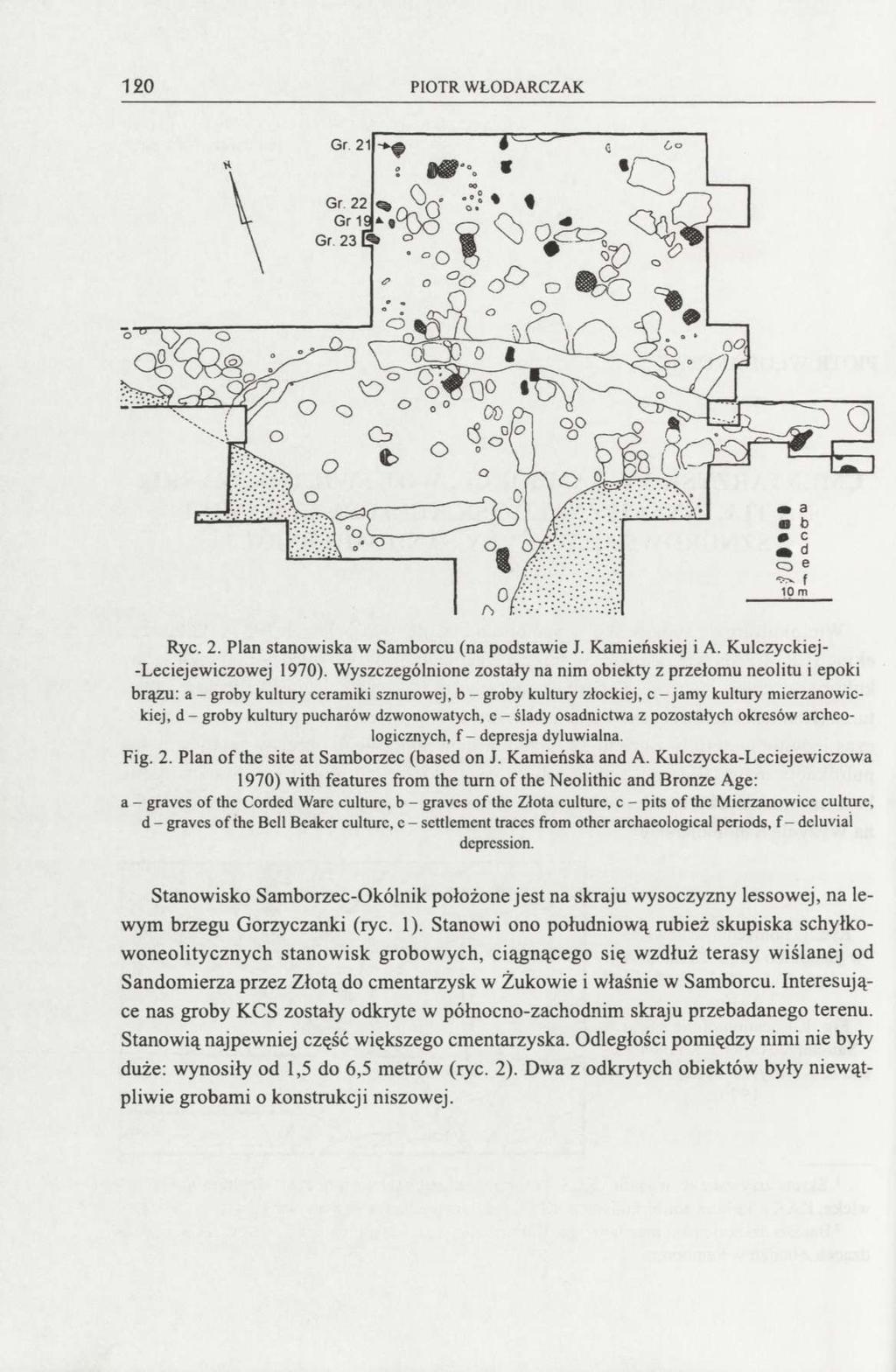 120 PIOTR WŁODARCZAK Ryc. 2. Plan stanowiska w Samborcu (na podstawie J. Kamieńskiej i A. Kulczyckiej- -Leciejewiczowej 1970).