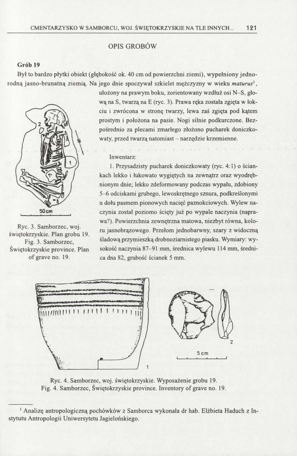 CMENTARZYSKO W SAMBORCU, WOJ. ŚWIĘTOKRZYSKIE NA TLE INNYCH.. 121 OPIS GROBÓW Grób 19 Był to bardzo płytki obiekt (głębokość ok.