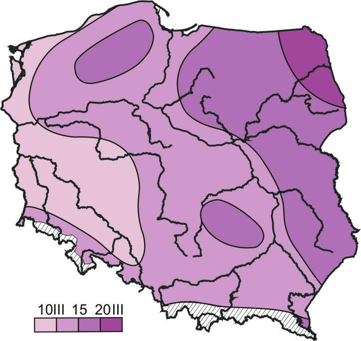 Średnie daty występowania początku i końca termicznej zimy oraz okresu zimowego w Polsce. Lata 1960/61-2014/15 Fig. 2.