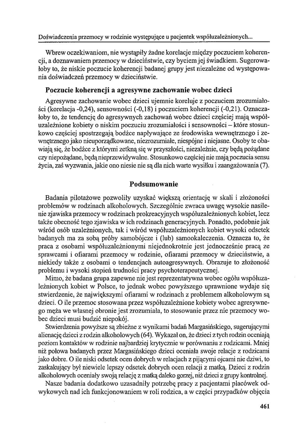 Doświadczenia przemocy w rodzinie występujące u pacjentek wspóluzależnionych.