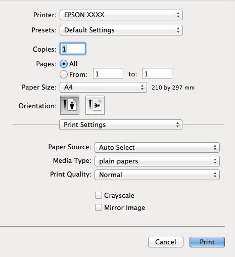 Drukowanie 5. Z menu wyskakującego wybierz opcję Ustawienia druku. W systemie Mac OS X v10.8.
