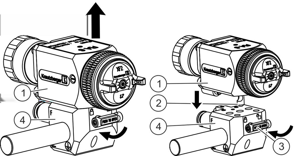 Automatyczny aparat natryskowy RA 6 POLSKI 6.4 Wymiana korpusu podstawowego 6.4.1 Wykonanie z mocowaniem nasadowo Demontaż korpusu podstawowego Rys.