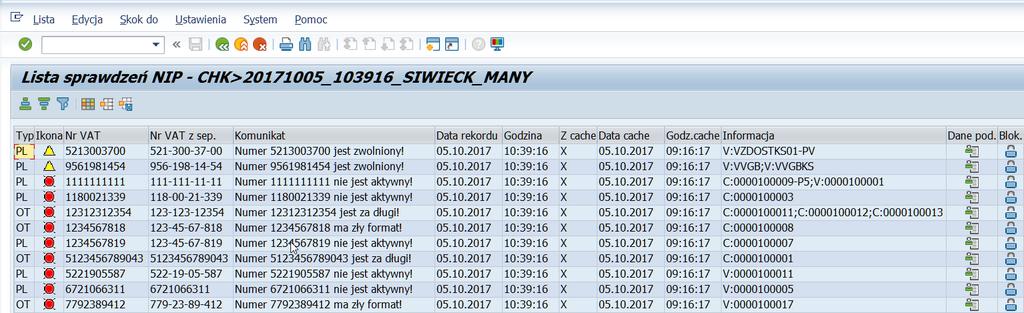 SNP NIP Checker przykłady ekranów Intergracja z danymi