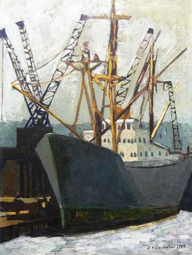 ) Załadunek, 1965 r. olej, płótno, 80 60 cm sygn. i da