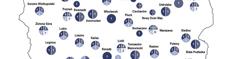 Na rysunku poniżej zaprezentowano rozmieszczenie i liczbę salonów firmowych Grupy