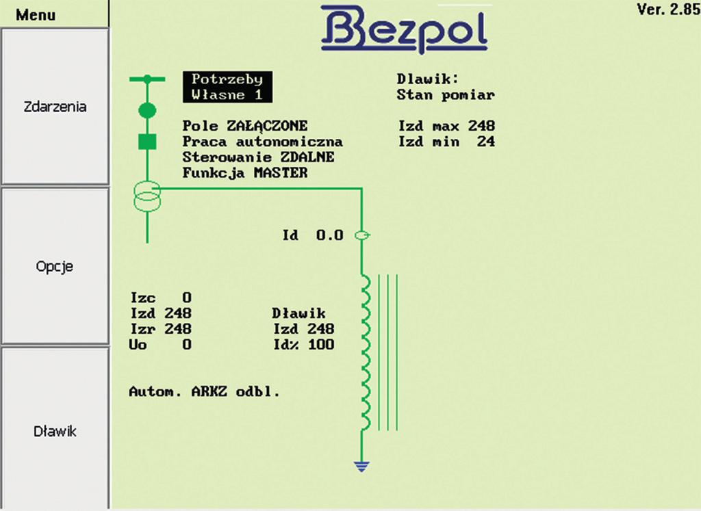 Schemat zintegrowanego zespołu BS KKZ TRANSFORMATOR UZIEMIAJĄCY BTUO DŁAWIK GASZĄCY BDGORs REZYSTOR AWSCz BWRb 20/15 POLE SN PW L1 L2 L3 WYMUSZENIE POMIARU ANALIZATOR