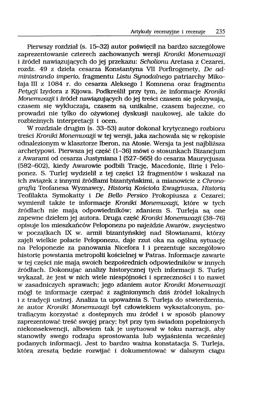 Artykuły recenzyjne i recenzje 235 Pierwszy rozdział (s.