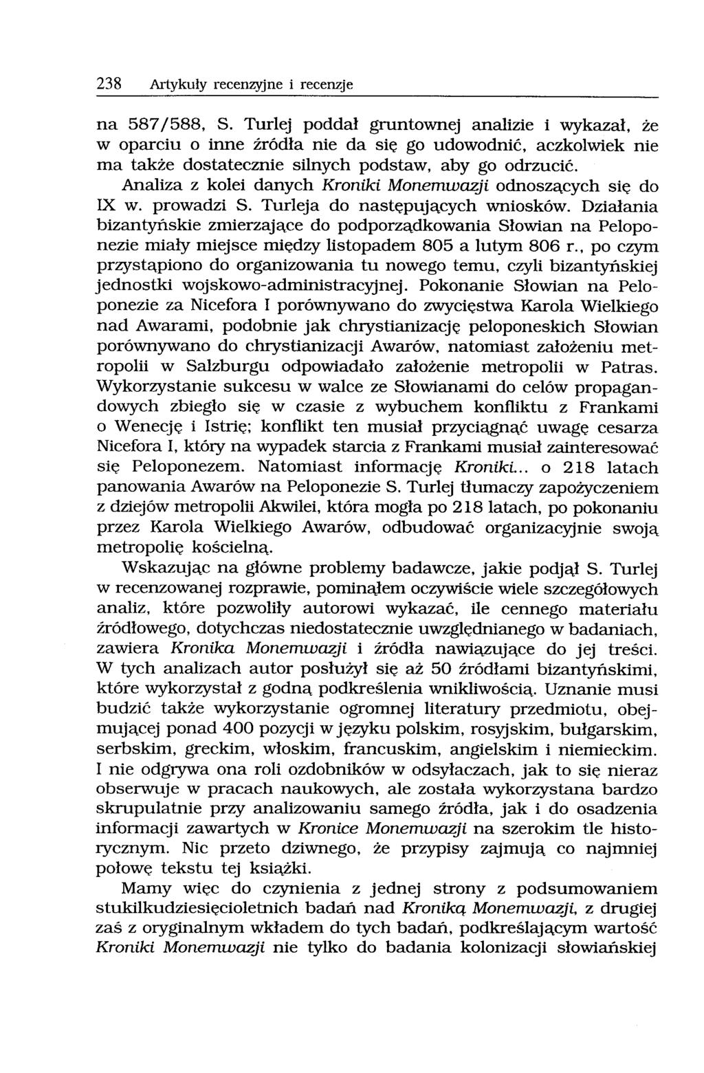 238 Artykuły recenzyjne i recenzje na 587/588, S.