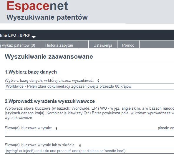 Badanie stanu techniki, przykład: strzykawki bezigłowe (syring*