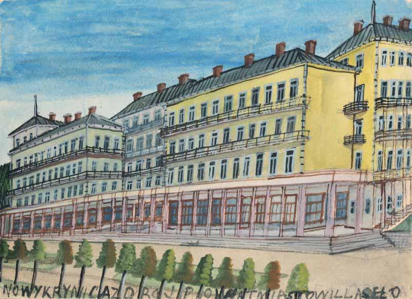 ołówek, akwarela, gwasz, tektura, 28 x 39 cm na odwrocie 18 pieczątek autorskich oraz odręcznie: 1000 zł u