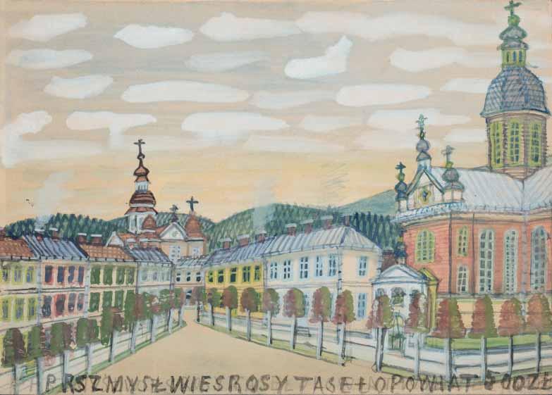 kolekcja Barbary i Jerzego Wojnarów zakup od artysty 34 Pejzaż miejski z Przemyśla ołówek,