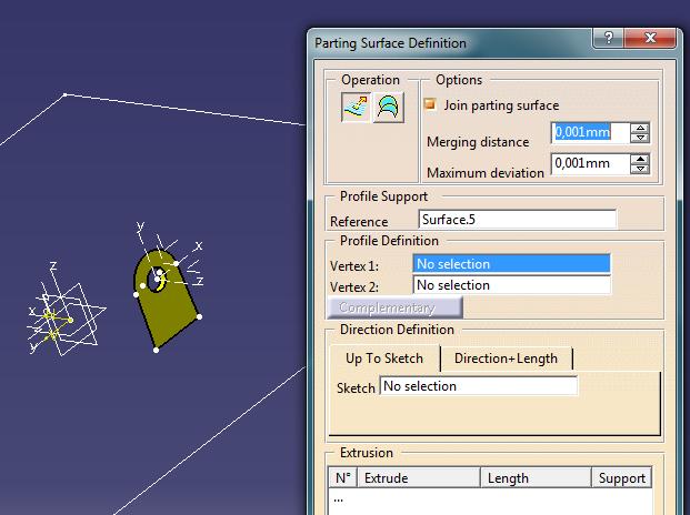 Wykonanie elementu Slider/Lifter Wybierz Parting Surface Kliknij powierzchnię modelu.