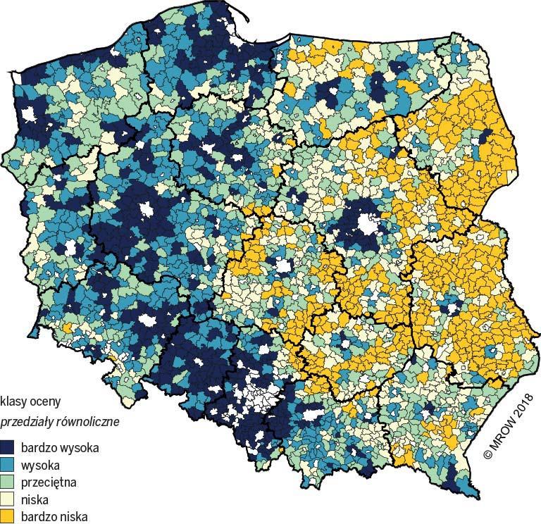 Rozdział III. Składowe rozwoju społeczno-gospodarczego poziom i dynamika zmian Rysunek III.89. Syntetyczna miara oceny elementów warunków mieszkaniowych [WM] Źródło: opracowanie własne MROW 2018.