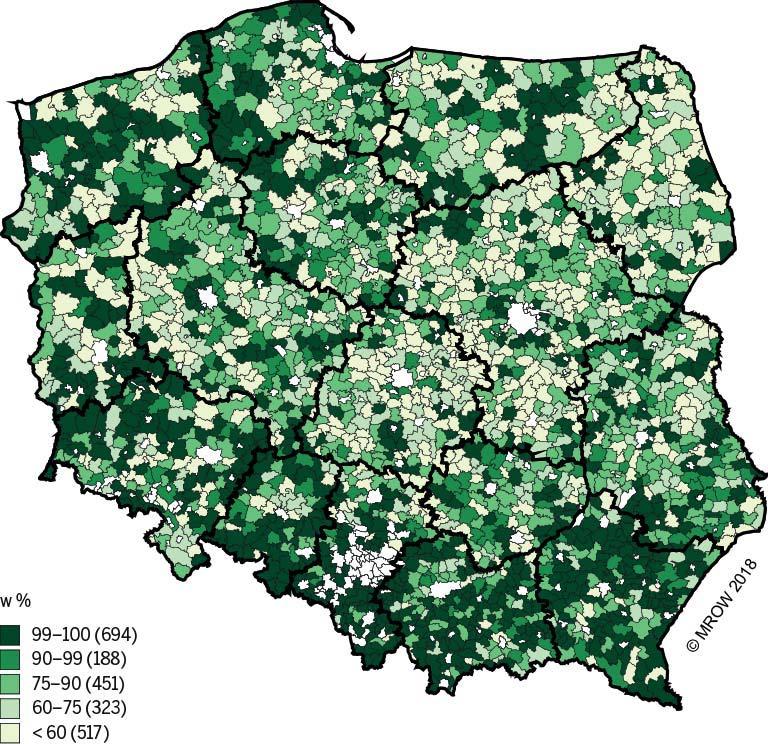III.1. Dostępność przestrzenna gmin udać się do wsi centralnej w gminie lub innego węzła komunikacyjnego, a następnie dopiero do miasta.