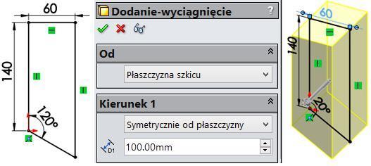 Przed przystąpieniem do wykonania modelu należy zaplanować kolejne etapy projektu, odpowiadając na pytania, np.: Czy model jest trwale symetryczny (w przykładzie TAK)?