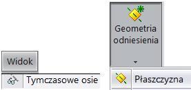 Widok/Tymczasowe osie, kliknij polecenie Geometria odniesienia/płaszczyzna na pasku Operacje lub w menu Wstaw/Geometria