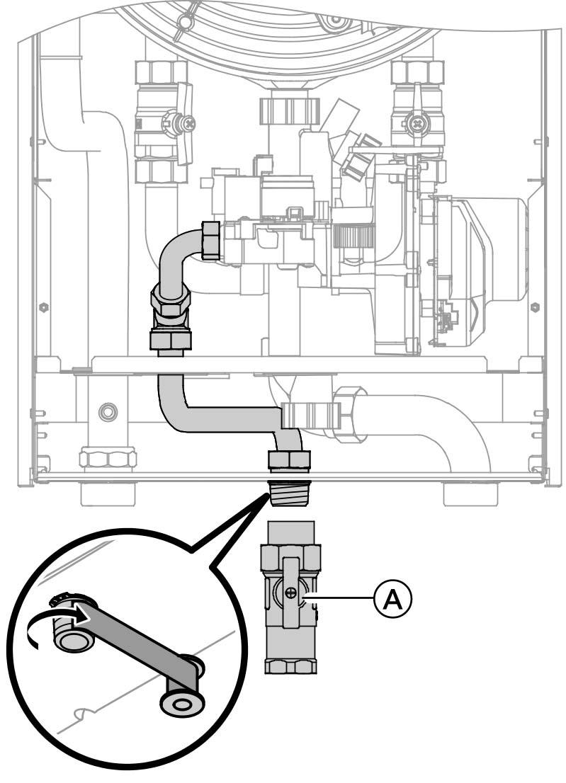 Przyłącze gazu 1. Uszczelnić zawór odcinający gaz A. 2. Przeprowadzić kontrolę szczelności.! Uwaga Zbyt wysokie ciśnienie próbne może spowodować uszkodzenia kotła grzewczego i armatury gazowej. Maks.