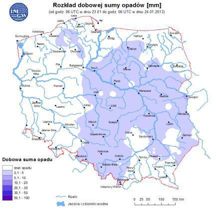 Stan pokrywy śnieżnej Rozkład dobowej sumy opadów INFORMACJE HYDROLOGICZNO - METEOROLOGICZNE OSTRZEŻENIA METEOROLOGICZNE OSTRZEŻENIE Nr 16 OSTRZEŻENIE Nr 17 Zjawisko/Stopień zagrożenia: Silny mróz/1