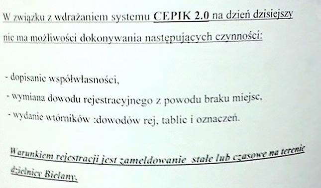 wtedy umieszczany w kolejce i przesłany do CEPiK 2.0 po przywróceniu jego dostępności. W przypadku SI KIEROWCA będzie możliwe wykonanie niektórych czynności m.in.