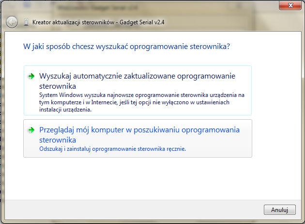 W oknie Kreatora aktualizacji sterowników wybieramy Przeglądaj mój komputer w poszukiwaniu oprogramowania