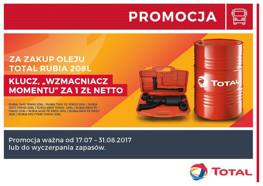 Total Rubia 208 L Za jednorazowy zakup wybranych olei Total Rubia, w okresie obowiązywania akcji, klient ma