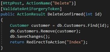 Przykład 10. Usuwanie klienta w JSF za pomocą Hibernate Tworzenie listy umów z klientami w ASP.NET MVC bazuje na odpowiednim zapytaniu LINQ wykonanym za pomocą jednej instrukcji.