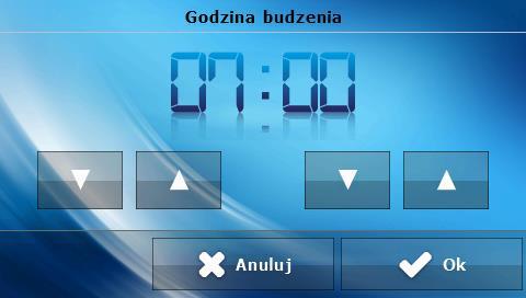 Godzinę budzenia użytkownik ustawia za pomocą strzałek góra i dół.