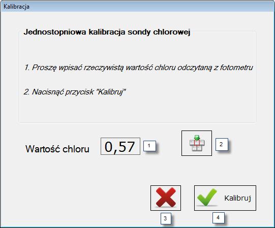 5. Pole Kalibracji (patrz rys.07) po naciśnięciu którego można dokonać kalibracji sondy Chlor urządzenia ekran kalibracji rys 09. Rys.