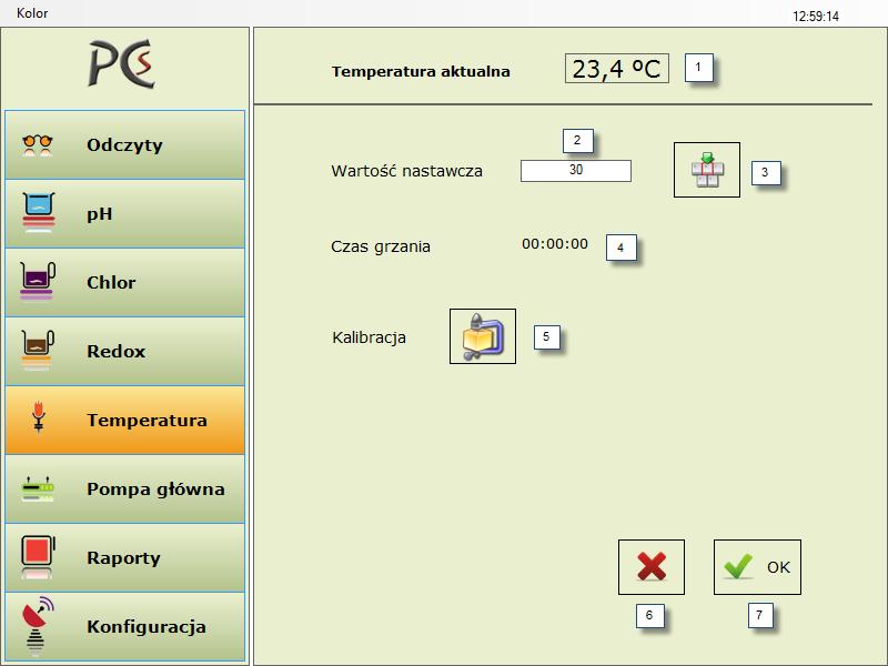MENU TEMPERATURA pozwala na ustawienie temperatury wody oraz kalibrację czujnika temperatury urządzenia Rys.