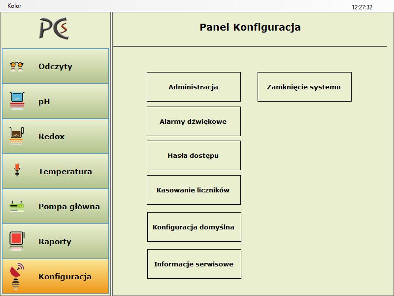 MENU KONFIGURACJA pozwala na konfiguracje urządzenia i poprawne dostosowanie pracy urządzenia do specyfiki basenu. Menu konfiguracja powinna być obsługiwana przez wykwalifikowanych serwisantów. Rys.