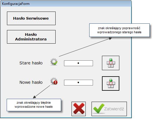 Po wprowadzeniu właściwego hasła aktywny stanie się przycisk 2 umożliwiający wprowadzenie nowego hasła min.