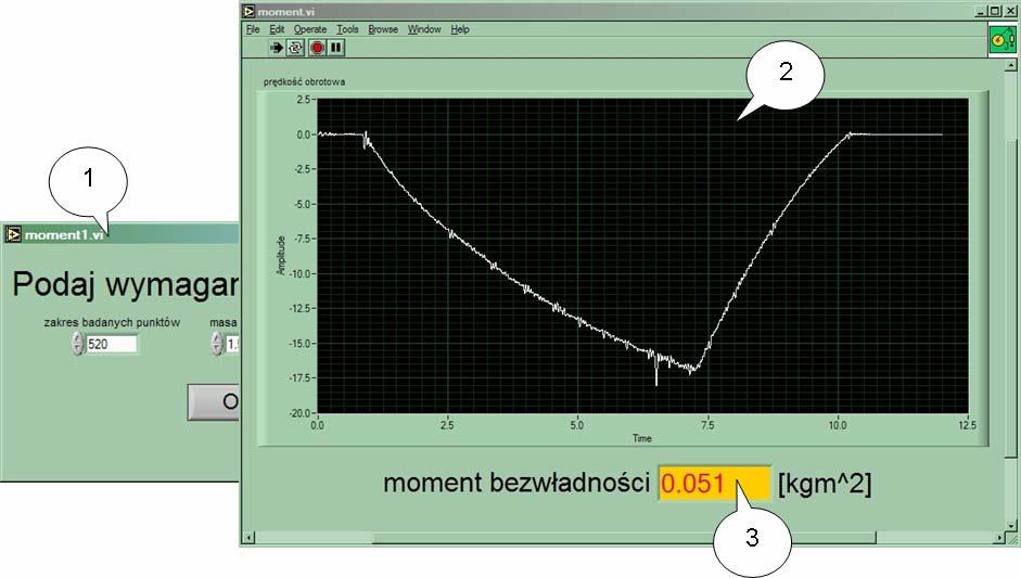 Panel programu do wyznaczania momentu bezwładności J.