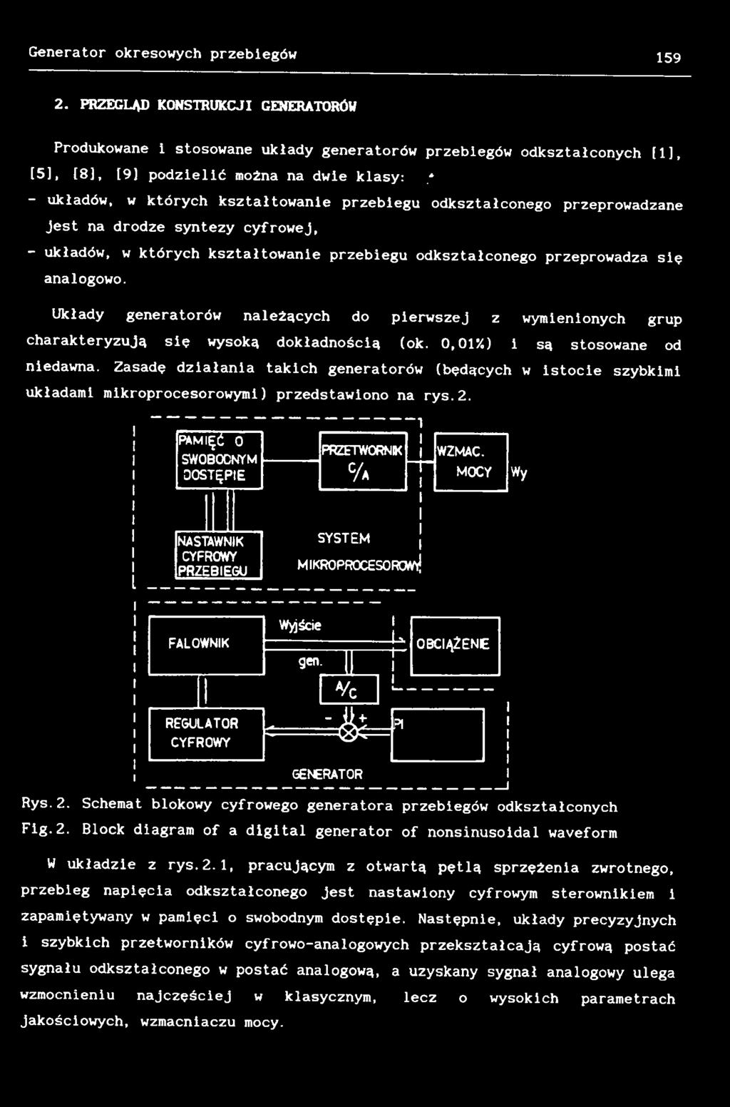 MOCY Wy NASTAWNIK CYFROWY PRZEBIEGU SYSTEM mikroprocesorowi! FALOWNIK Wyjście ------------------------ U gen. OBCIĄŻENE r~ REGULATOR CYFROWY -... ' A t - P I ------------- < k GENERATOR 1 Rys.2.