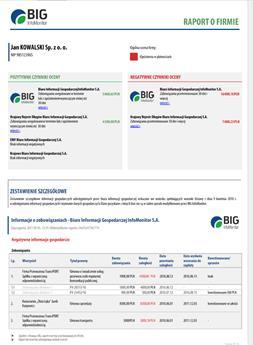 Obszar analizy ryzyka Sprawdzanie wiarygodności kontrahenta Raport o Konsumencie zawiera informacje z Rejestru Dłużników BIG, które mogą być rozszerzone o dane z baz bankowych - BIK i ZBP.
