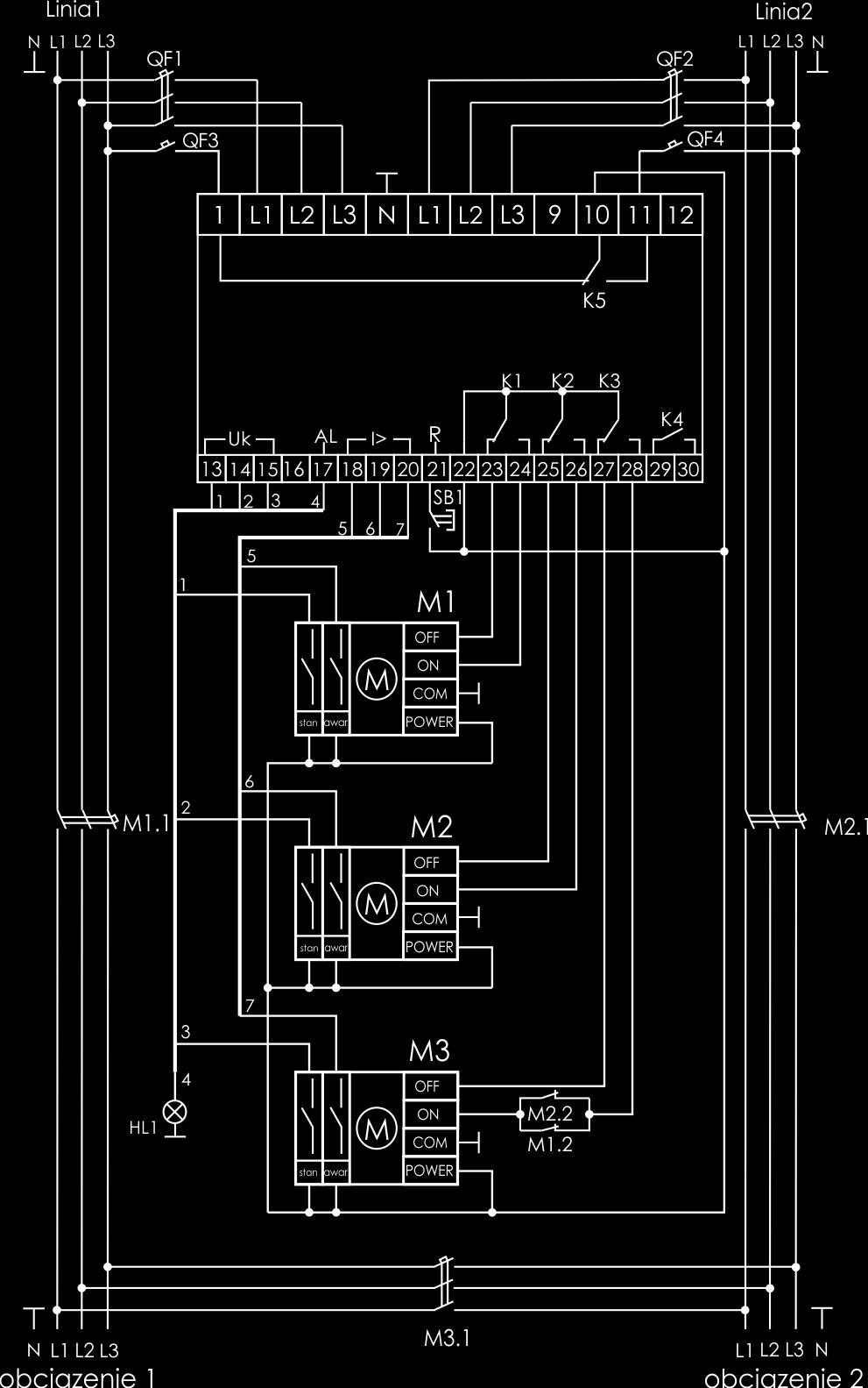 Program N1 + N2 + S z wyłącznikami z napędem silnikowym Rys.