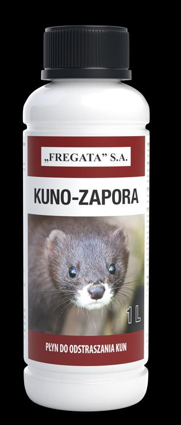 KUNO-ZAPORA Pojemniki ze szmatkami nasączonymi preparatem w ilości po 50 ml ustawiać w miejscach aktywności kun: miejsca wnikania do pomieszczeń, miejsca