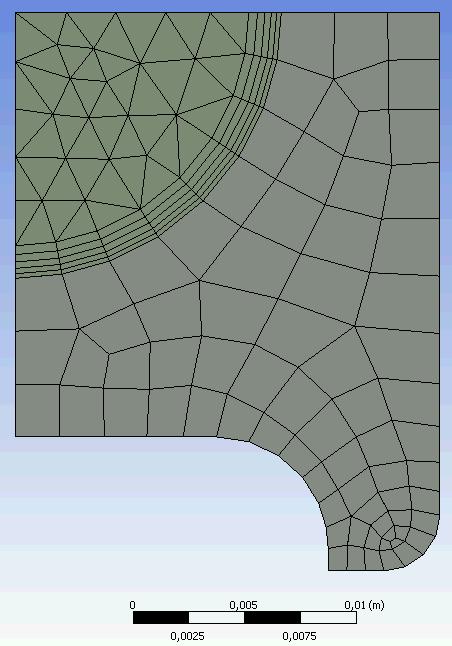 Siatka 11 Relevance center: coarse Relevance: 0 Min size: 1 mm Max face size: 5 mm Max size: 5 mm Body size on steam domain: 2 mm; behavior: Hard Advanced size function on: Curvature and Proximity