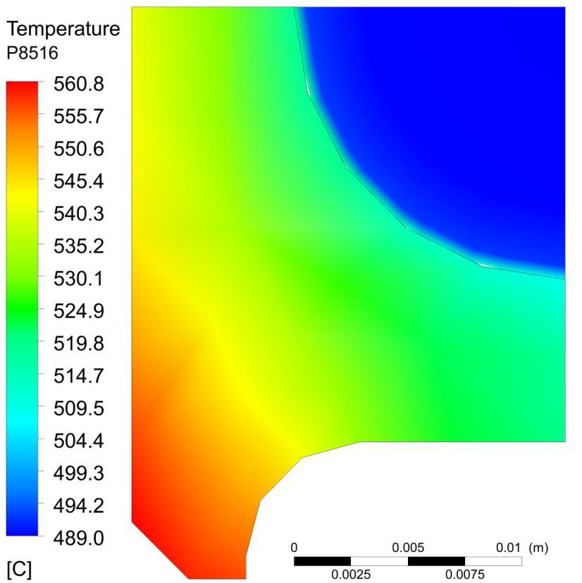 Rys. 6.4. Rozkład temperatury w przekroju poprzecznym rury w odległości 56