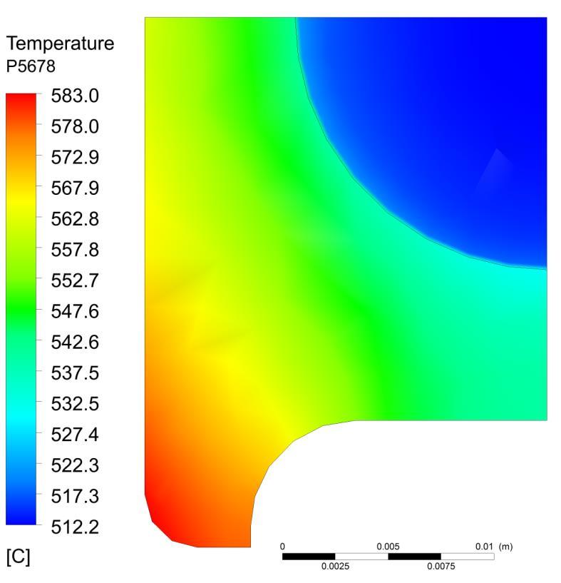 6.12. Rozkład temperatury w przekroju poprzecznym rury w odległości 5678 mm od