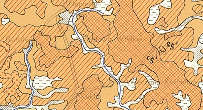 gzś 3 fh th c Ś 3 c Ś 3 g Ś 3 Fragment Mapy Geologicznej Polski, arkusz Mława, skala 1 : 200 000 (A. Bałuk, 1976).