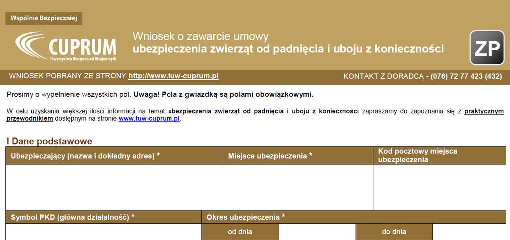 ELEMENTY WNIOSKU Część I wniosku Dane podstawowe.