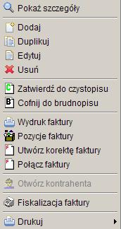 4.5.1. Funkcja Edytuj Klikając na drzewie poleceń Punkt przyjęć/ Zlecenia, a następnie klikając na zleceniu lewym klawiszem myszy pojawi się menu, z którego należy wybrać funkcję Przeglądaj faktury.