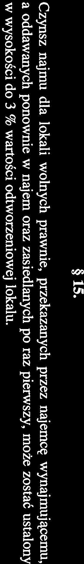 Czynsz najmu dla lokali wolnych prawnie, przekazanych przez najemcę wynajmującemu, a oddawanych ponownie w najem oraz zasiedlanych po raz pierwszy, może zostać ustalony w wysokości do 3 % wartości