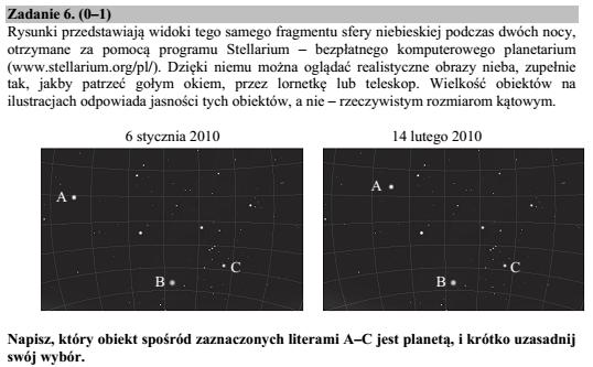 Z analizy fotografii wynika, że tylko obiekt A zmienił swoje położenie na sferze niebieskiej.