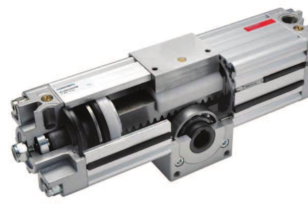 CHARAKTERYSTYKA Zębatka Wałek zębaty Zderzaki Poduszka pneumatyczna 0 C,5 0 bar aluminium aluminium odlew aluminiowy stal stal azotowana regulowana (standard dla serii) R Siłowniki pneumatyczne