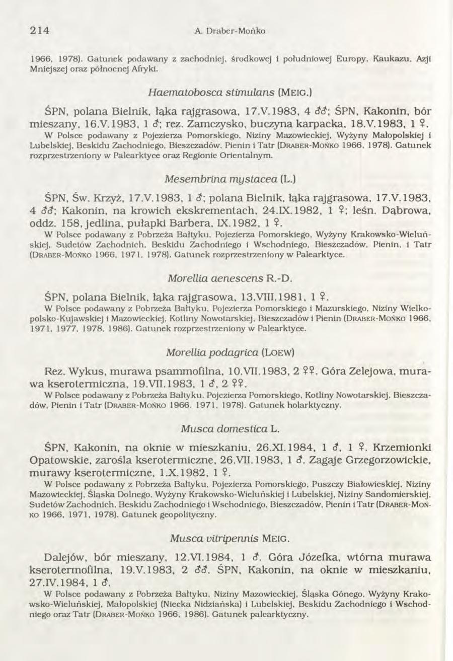 214 A. Draber-M ońko 1966, 1978). G atunek podaw any z zachodniej, środkowej i południowej Europy. K aukazu, Azji Mniejszej oraz północnej Afryki. Haem atobosca stim ulans (M e i g.