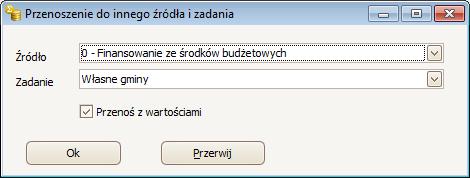 Wyłączenie tej opcji umożliwia zróżnicowanie listy pozycji w przypisanych do poszczególnych rozdziałów i źródeł finansowania; w razie potrzeby można przenieść lub powielić przypisane do rozdziału,